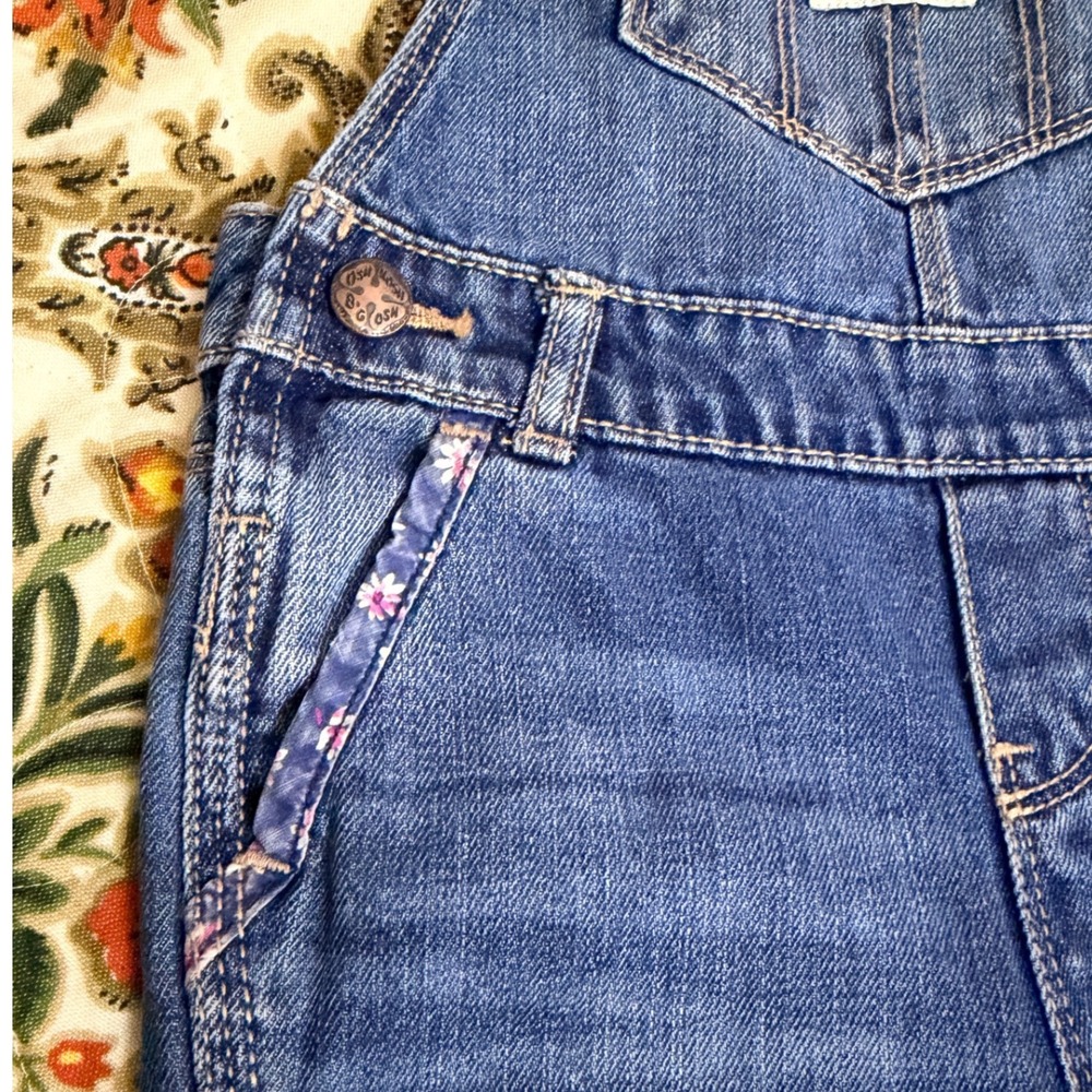 OshKosh Bgosh Denim Overalls Baby Toddler Blue Floral Trim Size 24 Months - Picture 3 of 10